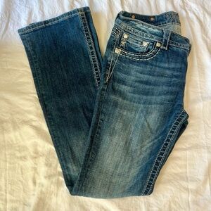 Miss Me Blue Boot Cut Jeans with Vintage Fading